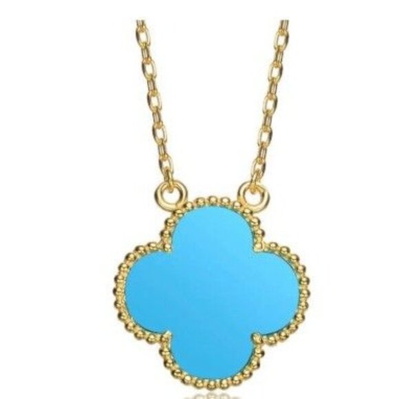 Unk Jewelry - Gold Plated Flower Pendant Necklace With Blue Enamel Charm For Women